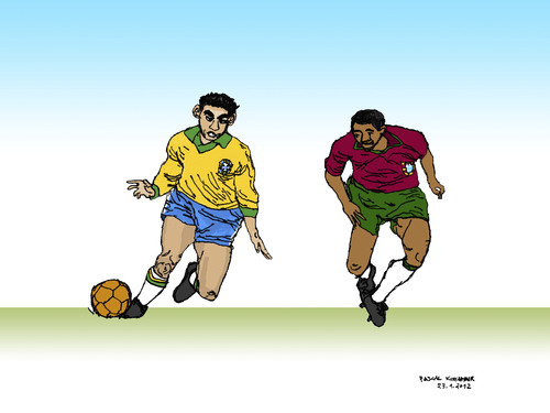 Cartoon: Eusebio e Garrincha (medium) by Pascal Kirchmair tagged garrincha,football,brezil,brazil,brasil,pele,portugal,soccer,player,national,team,manoel,francisco,dos,santos,eusebio,da,silva,ferreira