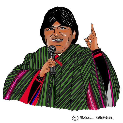 Cartoon: Evo Morales (medium) by Pascal Kirchmair tagged evo,morales,präsident,president,bolivia,bolivien,cartoon,caricature,karikatur,portrait,dessin,humoristique,humor