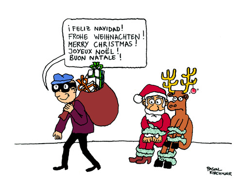 Cartoon: Diebische Freude (medium) by Pascal Kirchmair tagged karikatur,cartoon,christmas,xmas,merry,card,karte,carte,noel,joyeux,navidad,feliz,saucissonne,weihnachten,frohe,natale,buon,voles,cadeaux,presents,geschenke,diebstahl,stehlen,dieb,festtage,pakete,paktl,gifts,gift