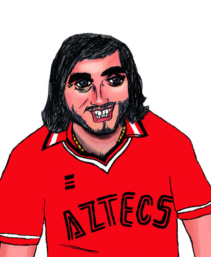 Cartoon: George Best (medium) by Pascal Kirchmair tagged footballeur,footballer,lebemann,trinker,spieler,socer,fußball,aztecs,la,manchester,manu,best,george