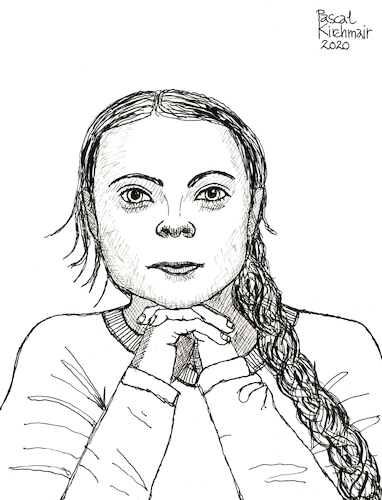 Cartoon: Greta Thunberg (medium) by Pascal Kirchmair tagged greta,thunberg,climate,change,fridays,for,future,schweden,gretl,suede,suecia,svezia,schulstreik,klima,sweden,illustration,drawing,zeichnung,pascal,kirchmair,cartoon,caricature,karikatur,ilustracion,dibujo,desenho,ink,disegno,ilustracao,illustrazione,illustratie,dessin,de,presse,du,jour,art,of,the,day,tekening,teckning,cartum,vineta,comica,vignetta,caricatura,portrait,porträt,portret,retrato,ritratto,person,year,time,magazine,skolstrejk,klimatet,youth,jugend,heute,demonstration,klimaschutz,greta,thunberg,climate,change,fridays,for,future,schweden,gretl,suede,suecia,svezia,schulstreik,klima,sweden,illustration,drawing,zeichnung,pascal,kirchmair,cartoon,caricature,karikatur,ilustracion,dibujo,desenho,ink,disegno,ilustracao,illustrazione,illustratie,dessin,de,presse,du,jour,art,of,the,day,tekening,teckning,cartum,vineta,comica,vignetta,caricatura,portrait,porträt,portret,retrato,ritratto,person,year,time,magazine,skolstrejk,klimatet,youth,jugend,heute,demonstration,klimaschutz