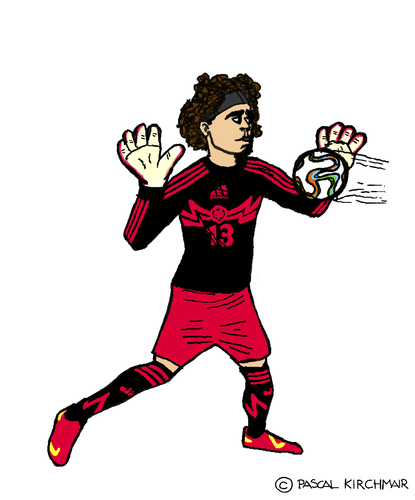 Cartoon: Guillermo Ochoa (medium) by Pascal Kirchmair tagged goaltender,goalkeeper,guillermo,ochoa,torwart,goalie,mexico,mexiko,cartoon,caricature,karikatur,football,soccer,fußball,futebol,futbol,foot