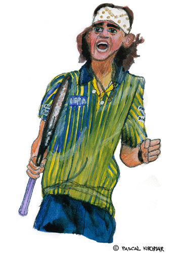 Cartoon: Gustavo Kuerten (medium) by Pascal Kirchmair tagged player,sport,karikatur,aquarell,portrait,gustavo,kuerten,brasilianischer,spieler,tennis,brasil,brazil,brasilien,brasile,bresil