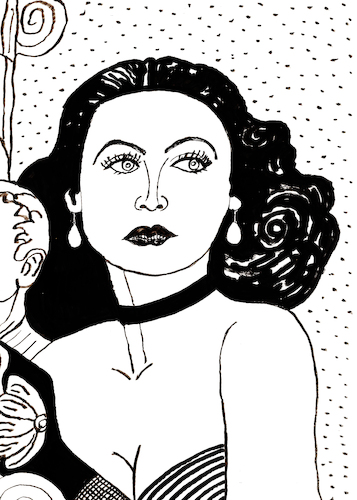 Cartoon: Hedy Lamarr (medium) by Pascal Kirchmair tagged hedy,lamarr,wien,vienna,austria,österreich,viena,vienne,caricatura,caricature,karikatur,painting,diva,gouache,illustration,drawing,zeichnung,pascal,kirchmair,cartoon,ilustracion,dibujo,desenho,black,and,sepia,ink,disegno,ilustracao,illustrazione,illustratie,dessin,de,presse,du,jour,art,of,the,day,tekening,teckning,cartum,vineta,comica,vignetta,portrait,retrato,ritratto,portret,kunst,porträt,actress,hollywood,legend,actriz,actrice,attrice,atriz,inventor,erfinderin,national,inventors,hall,fame,arte,schauspielerin,hedy,lamarr,wien,vienna,austria,österreich,viena,vienne,caricatura,caricature,karikatur,painting,diva,gouache,illustration,drawing,zeichnung,pascal,kirchmair,cartoon,ilustracion,dibujo,desenho,black,and,sepia,ink,disegno,ilustracao,illustrazione,illustratie,dessin,de,presse,du,jour,art,of,the,day,tekening,teckning,cartum,vineta,comica,vignetta,portrait,retrato,ritratto,portret,kunst,porträt,actress,hollywood,legend,actriz,actrice,attrice,atriz,inventor,erfinderin,national,inventors,hall,fame,arte,schauspielerin