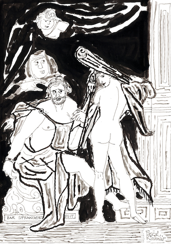 Cartoon: Herkules und Omphale (medium) by Pascal Kirchmair tagged bartholomäus,spranger,bartholomeus,bartholomaeus,heracles,hercule,et,hercules,and,omphale,herkules,und,artist,artiste,artista,kunst,künstler,illustration,sepia,ink,drawing,tusche,tuschezeichnung,zeichnung,pascal,kirchmair,cartoon,caricature,karikatur,ilustracion,dibujo,desenho,disegno,ilustracao,illustrazione,illustratie,dessin,de,presse,du,jour,art,of,the,day,tekening,teckning,cartum,vineta,comica,vignetta,caricatura,portrait,porträt,portret,retrato,ritratto,arte,artwork,bartholomäus,spranger,bartholomeus,bartholomaeus,heracles,hercule,et,hercules,and,omphale,herkules,und,artist,artiste,artista,kunst,künstler,illustration,sepia,ink,drawing,tusche,tuschezeichnung,zeichnung,pascal,kirchmair,cartoon,caricature,karikatur,ilustracion,dibujo,desenho,disegno,ilustracao,illustrazione,illustratie,dessin,de,presse,du,jour,art,of,the,day,tekening,teckning,cartum,vineta,comica,vignetta,caricatura,portrait,porträt,portret,retrato,ritratto,arte,artwork