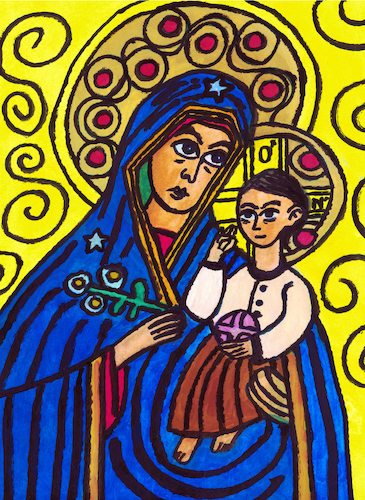 Cartoon: Hodegetria (medium) by Pascal Kirchmair tagged madonna,hodegetria,hodigitria,odigitria,mary,thronende,maria,mother,virgem,virgen,santa,sainte,vergine,marie,vierge,virgin,jungfrau,heilige,dios,ink,tusche,tuschezeichnung,portrait,retrato,ritratto,porträt,illustration,drawing,zeichnung,pascal,kirchmair,cartoon,caricature,karikatur,ilustracion,dibujo,desenho,disegno,ilustracao,illustrazione,illustratie,dessin,de,presse,du,jour,art,of,the,day,tekening,teckning,cartum,vineta,comica,vignetta,caricatura,portret,arte,kunst,dio,gott,jesus,gesu,deus,bible,ikone,icon,bibel,biblia,bibbia,mutter,kind,child,enfant,bebe,baby,madonna,hodegetria,hodigitria,odigitria,mary,thronende,maria,mother,virgem,virgen,santa,sainte,vergine,marie,vierge,virgin,jungfrau,heilige,dios,ink,tusche,tuschezeichnung,portrait,retrato,ritratto,porträt,illustration,drawing,zeichnung,pascal,kirchmair,cartoon,caricature,karikatur,ilustracion,dibujo,desenho,disegno,ilustracao,illustrazione,illustratie,dessin,de,presse,du,jour,art,of,the,day,tekening,teckning,cartum,vineta,comica,vignetta,caricatura,portret,arte,kunst,dio,gott,jesus,gesu,deus,bible,ikone,icon,bibel,biblia,bibbia,mutter,kind,child,enfant,bebe,baby