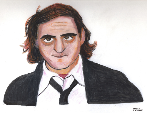 Cartoon: Joaquin Phoenix (medium) by Pascal Kirchmair tagged san,juan,puerto,rico,usa,watercolour,joaquin,phoenix,karikatur,caricature,portrait,aquarell,hollywood,schauspieler,actor,acteur,vedette,star