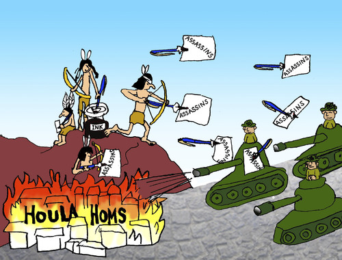 Cartoon: Journalists denounce Massacres (medium) by Pascal Kirchmair tagged diktatur,terreur,terroregime,hula,presse,assad,syrie,syria,syrien,massaker,homs,houla,al,baschar,blutige,niederschlagung,civil,war,bürgerkrieg