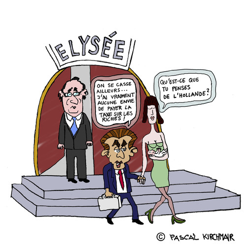 Cartoon: Le nouveau president (medium) by Pascal Kirchmair tagged elysee,fonction,en,entree,francais,president,francois,nicolas,sarkozy,hollande,sarko