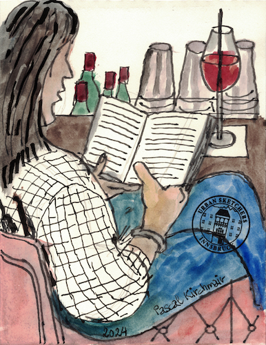 Lesende Frau mit Cocktail Lesende Frau mit Cocktail