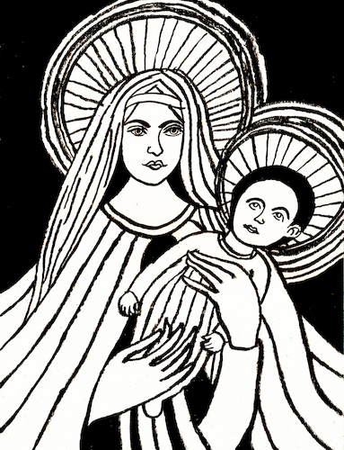 Cartoon: Mary with child (medium) by Pascal Kirchmair tagged mother,mary,virgem,virgen,santa,sainte,vergine,maria,marie,jesus,christus,christ,cristo,jesucristo,gesu,child,vierge,virgin,jungfrau,heilige,kind,deus,dio,sohn,gottes,gott,dieu,god,son,fils,figlio,bambino,sao,heiliger,dios,ink,tusche,tuschezeichnung,portrait,retrato,ritratto,porträt,illustration,drawing,zeichnung,pascal,kirchmair,cartoon,caricature,karikatur,ilustracion,dibujo,desenho,disegno,ilustracao,illustrazione,illustratie,dessin,de,presse,du,jour,art,of,the,day,tekening,teckning,cartum,vineta,comica,vignetta,caricatura,portret,filho,nosso,senhor,mother,mary,virgem,virgen,santa,sainte,vergine,maria,marie,jesus,christus,christ,cristo,jesucristo,gesu,child,vierge,virgin,jungfrau,heilige,kind,deus,dio,sohn,gottes,gott,dieu,god,son,fils,figlio,bambino,sao,heiliger,dios,ink,tusche,tuschezeichnung,portrait,retrato,ritratto,porträt,illustration,drawing,zeichnung,pascal,kirchmair,cartoon,caricature,karikatur,ilustracion,dibujo,desenho,disegno,ilustracao,illustrazione,illustratie,dessin,de,presse,du,jour,art,of,the,day,tekening,teckning,cartum,vineta,comica,vignetta,caricatura,portret,filho,nosso,senhor