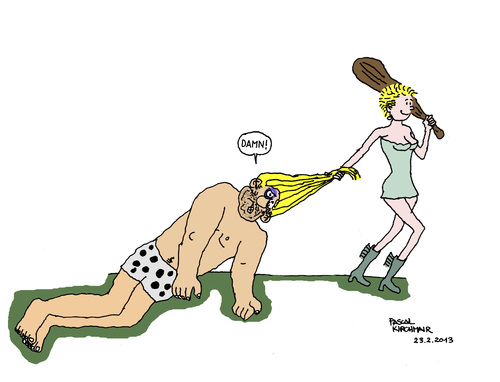 Cartoon: Modern Times (medium) by Pascal Kirchmair tagged keule,homme,femme,emanzipation,emancipation,mann,frau,geschlechter,kampf,gleichberechtigung,stone,age,de,pierre,steinzeit,eta,della,pietra