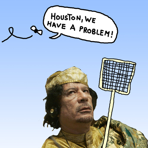 Cartoon: Lord of the Flies (medium) by Pascal Kirchmair tagged guerra,guerre,war,krieg,libya,libye,libyen,tripolis,tripoli,al,muammar,gaddafi,gadhafi,ein,haben,wir,problem,have,we,houston,mouches,des,majeste,sa,lord,fliegen,der,herr