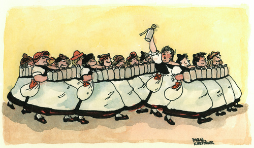 Cartoon: Oktoberfestbier (medium) by Pascal Kirchmair tagged tusche,zeichnung,aquarell,cartoon,münchen,oktoberfest,bier,paulaner,logo,brauerei