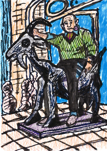 Picasso mit Ziegen-Skulptur Picasso mit Ziegen-Skulptur
