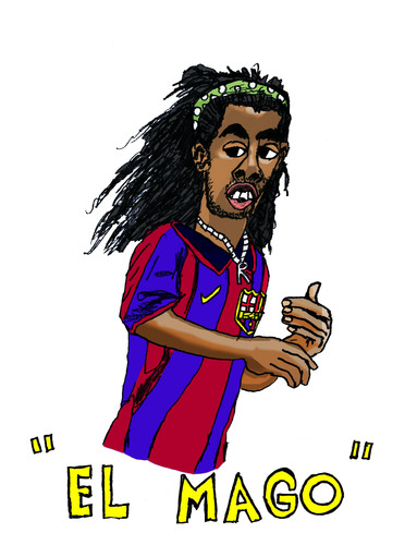 Cartoon: Ronaldinho Gaucho (medium) by Pascal Kirchmair tagged bresilien,joueur,soccer,fußball,player,football,foot,barcelona,fc,barca,brasil,brazil,selecao,gaucho,mago,el,ronaldinho,r10