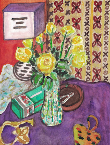 Still life with yellow roses