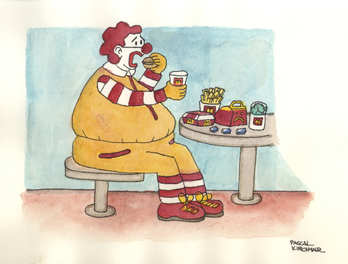 Cartoon: The real Ronald McDonald (medium) by Pascal Kirchmair tagged caricature,obese,cartoon,obesity,donald,mc,mac,ronald,fettleibigkeit,karikatur,karikatur,fettleibigkeit,ronald,mac,mc,donald,obesity,cartoon,obese,caricature