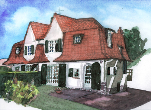 Cartoon: Villa in Le Touquet 2 (medium) by Pascal Kirchmair tagged mansion,watercolour,aquarell,frankreich,ärmelkanal,la,manche,villa,le,touquet,france,pas,de,calais,nord,het,hoekske