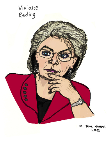 Cartoon: Viviane Reding (medium) by Pascal Kirchmair tagged letzebuerg,politikerin,luxemburg,luxembourg,european,commissioner,viviane,reding,caricature,karikatur,cartoon,vignetta,eu,ue,justice,kommissarin,justiz,politician