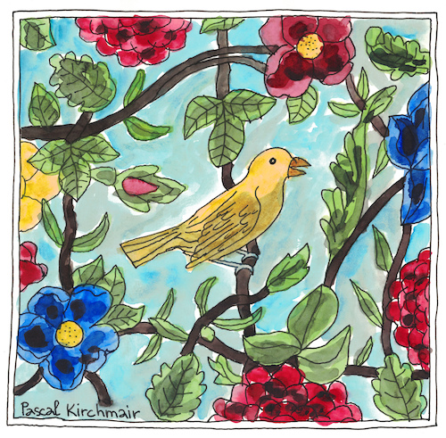 Yellow bird with flowers Yellow bird with flowers
