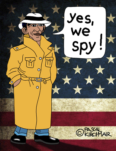 Cartoon: Yes we spy (medium) by Pascal Kirchmair tagged yes,we,spy,barack,obama,usa,nsa,spionage,grundrechte,privatsphäre,amerika,washington,yes,we,spy,barack,obama,usa,nsa,spionage,grundrechte,privatsphäre,amerika,washington