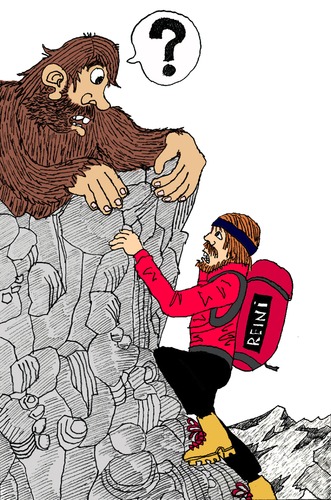 Cartoon: Yeti trifft Messner (medium) by Pascal Kirchmair tagged sasquatch,everest,snowman,mount,himalaya,messner,reinhold,yeti,bigfoot,neiges,des,homme,abominable