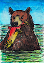 Cartoon: Braunbär mit Rotlachs (small) by Pascal Kirchmair tagged oncorhynchus,nerka,brown,bear,with,sockeye,braunbär,mit,rotlachs,orso,bruno,con,salmone,urso,castanho,com,salmao,vermelho,oso,pardo,salmon,rojo,ours,brun,avec,saumon,rouge,ink,drawing,tuschezeichnung,dibujo,desenho,pascal,kirchmair,illustration,ilustracion,ilustracao,arte,kunst,dessin,painting,pintura,peinture,gouache,usa,zeichnung,cartoon,caricature,karikatur,illustrazione,illustratie,de,presse,tekening,teckning,cartum,vineta,comica,vignetta,caricatura,tusche,portrait,retrato,porträt,ritratto,art,artwork,encre,chine,tinta,china,inchiostro,nanquim,dipinto,malerei,pittura