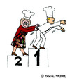 Cartoon: Das Kochduell (small) by Pascal Kirchmair tagged granny,grandma,oma,recipe,rezept,cajun,cooking,kochduell,contest,competition,prize,siegertreppchen,cook,chef,koch,küche,haube,paul,bocuse,stockerl,platzierung,reihung,cartoon,comic