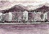 Cartoon: Innsbruck - Stadtteil Mariahilf (small) by Pascal Kirchmair tagged dibuix,illustration,drawing,zeichnung,pascal,kirchmair,cartoon,caricature,karikatur,ilustracion,dibujo,desenho,ink,disegno,ilustracao,illustrazione,illustratie,dessin,du,jour,art,of,the,day,tekening,teckning,aquarelle,watercolor,watercolour,acquarello,acuarela,aguarela,aquarela,innsbruck,mariahilf,tirol,tyrol,marktplatz,berge,landschaft,nordkette,montagnes,montagne,montanas,mountains,austria,autriche,österreich,alpen,alps,alpi,alpes