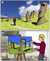 Cartoon: Inspiration (small) by Pascal Kirchmair tagged inspiration,osterinsel,easter,island,ile,de,paques,isola,pasqua,isla,pascua,rapanui,cartoon,bildgeschichte,illustration,caricature,karikatur,moai