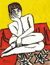 Mädchen auf rotem Sofa