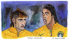 Cartoon: Neymar and Ronaldinho (small) by Pascal Kirchmair tagged neymar ronaldinho gaucho selecao karikatur caricature cartoon foot futebol futbol bresil brasil brazil brasile fußball soccer portrait watercolour aquarell