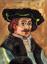 Cartoon: Rembrandt van Rijn (small) by Pascal Kirchmair tagged rembrandt,van,rijn,artist,artiste,artista,kunst,künstler,illustration,sepia,ink,drawing,tusche,tuschezeichnung,zeichnung,pascal,kirchmair,cartoon,caricature,karikatur,ilustracion,dibujo,desenho,disegno,ilustracao,illustrazione,illustratie,dessin,de,presse,du,jour,art,of,the,day,tekening,teckning,cartum,vineta,comica,vignetta,caricatura,portrait,porträt,portret,retrato,ritratto,arte,holland,netherlands,niederlande,leiden,amsterdam,leyden,watercolour,aquarell,watercolor,painting,peinture,dipinto,pittura,pintura,cuadro,quadro