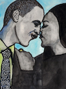 Cartoon: The Obamas (small) by Pascal Kirchmair tagged die,les,los,obamas,michelle,watercolour,and,gouache,on,paper,barack,obama,promised,land,america,washington,usa,president,präsident,potus,white,house,united,states,make,illustration,drawing,zeichnung,pascal,kirchmair,political,cartoon,caricature,karikatur,ilustracion,dibujo,desenho,ink,disegno,ilustracao,illustrazione,illustratie,dessin,de,presse,du,jour,art,of,the,day,tekening,teckning,cartum,vineta,comica,vignetta,caricatura,kunst,politiker,politician,politics,biography,biographie,arte