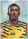 Cartoon: Usain Bolt (small) by Pascal Kirchmair tagged usain,bolt,jamaica,cartoon,caricature,portrait,illustration,pascal,kirchmair,karikatur,dibujo,desenho,disegno,cuadro,dessin,zeichnung,quadro,aquarell,watercolour