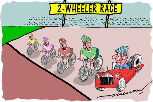 Cartoon: 2-wheeler race (medium) by kar2nist tagged wheeler,cycle,race,cars