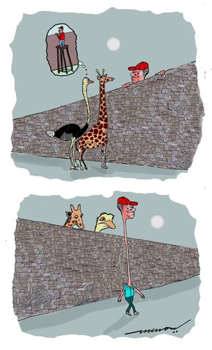 Cartoon: A Looooong affair (medium) by kar2nist tagged long,giraffe,ostrich,man,neck
