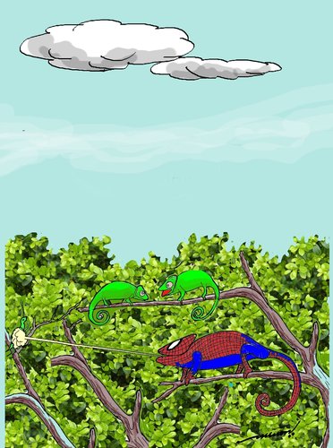 Cartoon: amazing spiderman (medium) by kar2nist tagged spiderman,animalkingdom,forest,camellion