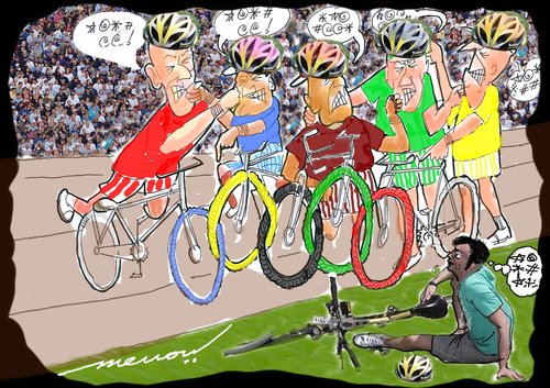 Cartoon: an olympian foul up (medium) by kar2nist tagged olympics,cycling,accident,london