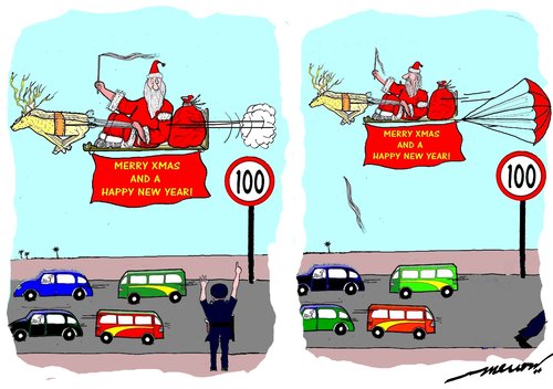 Cartoon: Beating the rap (medium) by kar2nist tagged xmas,santa,speed,control,parachute,police,speedlimit