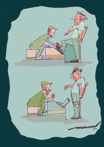 Cartoon: Best Foot Forward (medium) by kar2nist tagged foot,shoeshine,onelegged