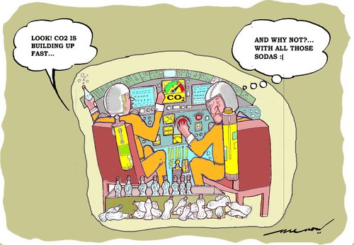 Cartoon: Co2 monitoring mission (medium) by kar2nist tagged co2,carbon,satellite,space,observation,launching,atmosphere,observatory