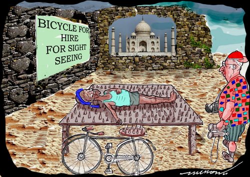 Cartoon: Cycle 4 Hire... (medium) by kar2nist tagged seeing,sight,agra,taj,thorns,of,bed