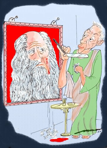 Cartoon: da Vincis barber (medium) by kar2nist tagged davinci,hair,barber,painting