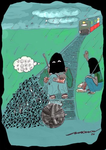 Cartoon: damp squib (medium) by kar2nist tagged terrorist,train,bomb,rain,railway,track