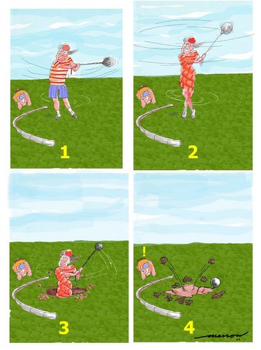 Cartoon: four steps to disaster (medium) by kar2nist tagged hammer,throw,sports,disaster,in