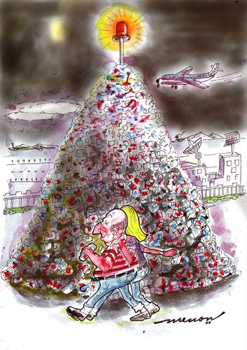 Cartoon: Garbage Warning (medium) by kar2nist tagged disasters,aircraft,mars,birdhits,airports,grabage