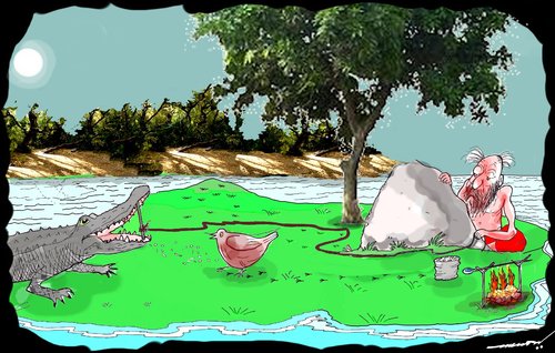 Cartoon: gator trap (medium) by kar2nist tagged alligator,chiken,trap