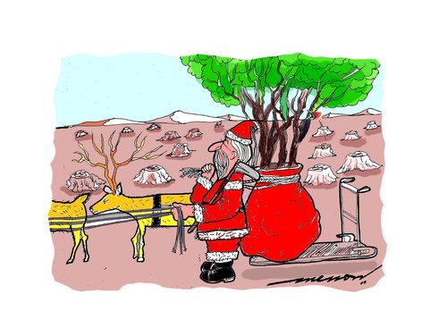 Cartoon: Green Earth Initiatives (medium) by kar2nist tagged green,earth,ecology,deforestation,santaclaus,trees,fellig